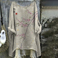 Vintage Japanese Art Floral Linen V Neck Comfy Shirt