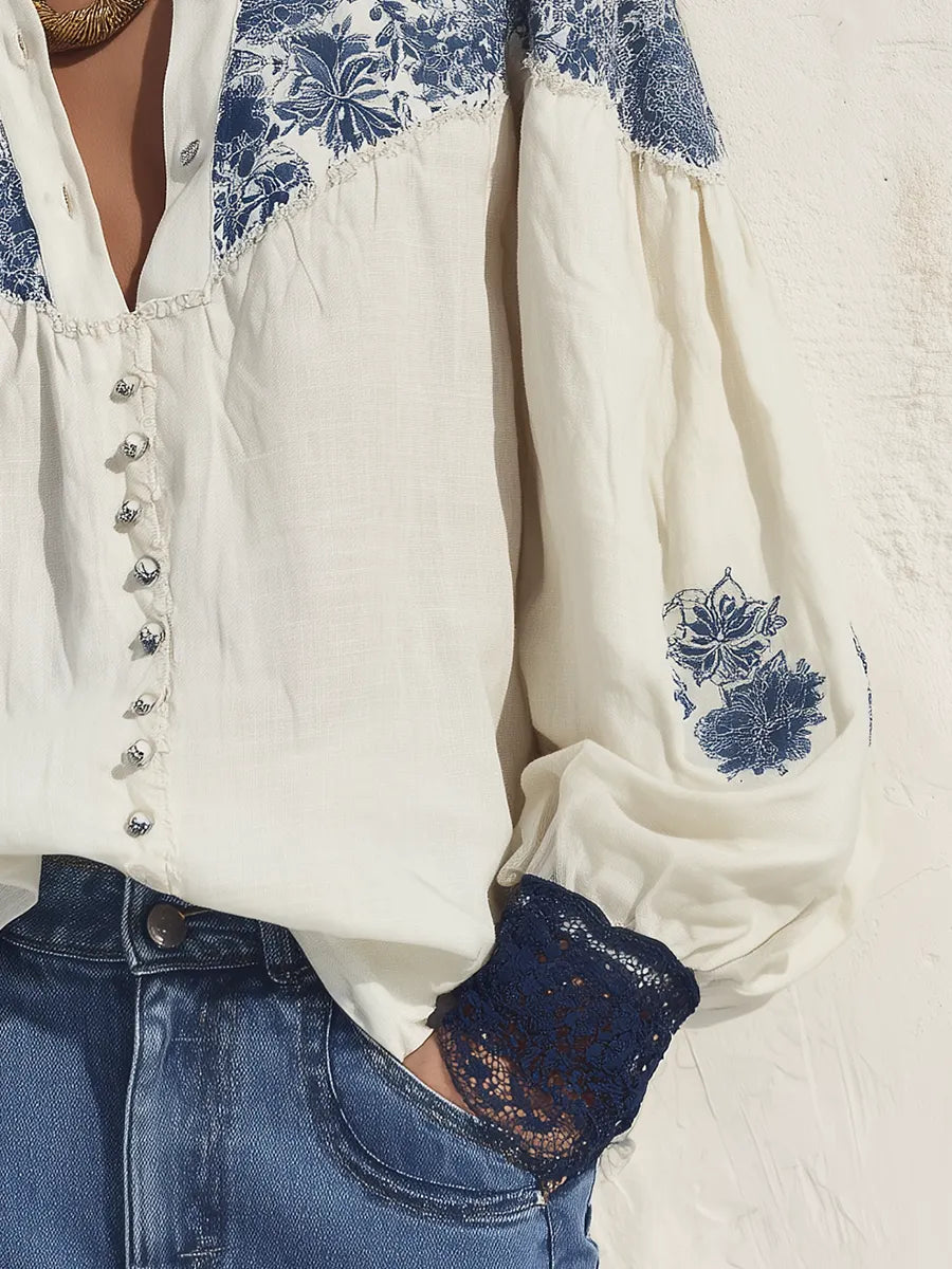 Elegant Floral Button-Front Shirt