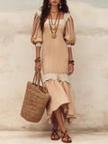 Flowy Nude Ruffled Dress With Puff Sleeves ¡ª An Elegant With Effortless Feminine Style  Maxi Dress