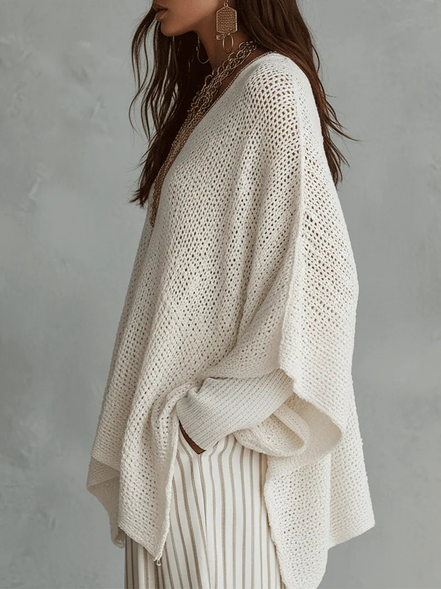 Effortless Neutral Bohemian Pullover Knit Top