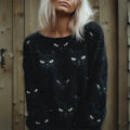 Black Cat Faces Fuzzy Cozy Knit Sweater