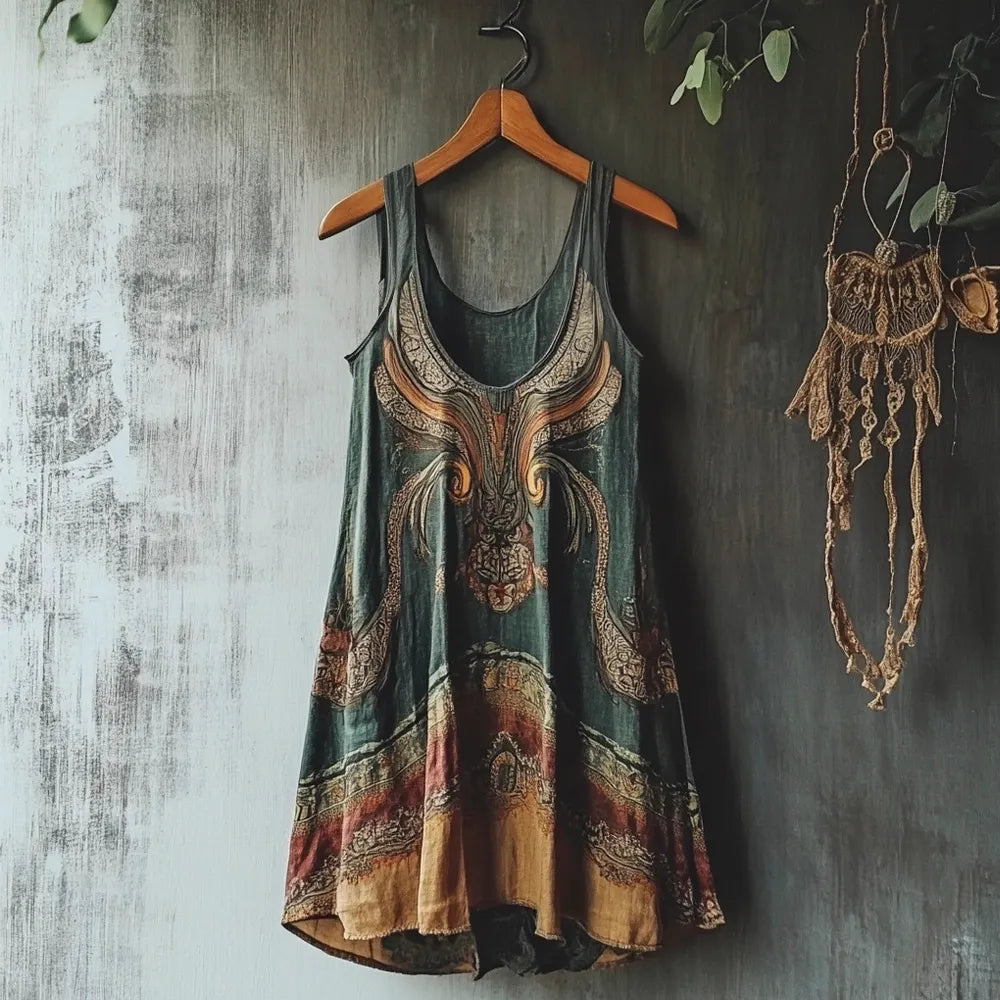 Viking Mystery Vintage Totem Linen Tank Dress