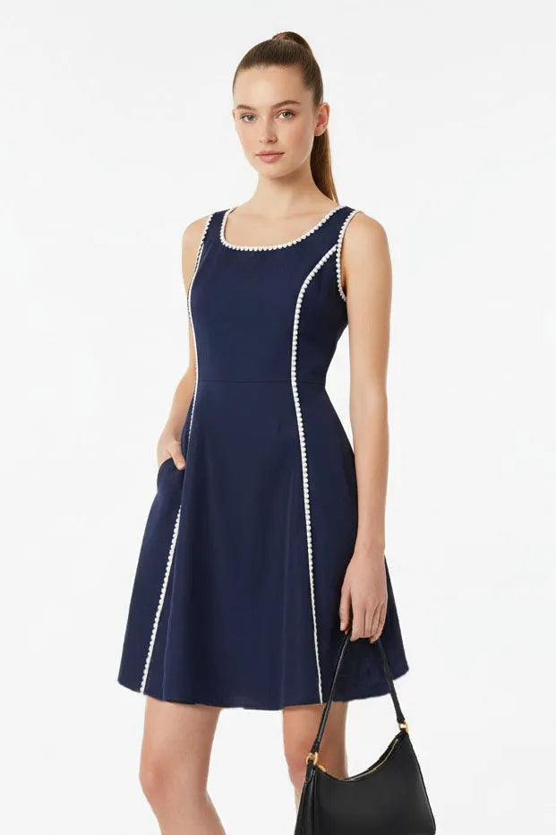 BLANKET STITCH SLEEVELESS MINI DRESS