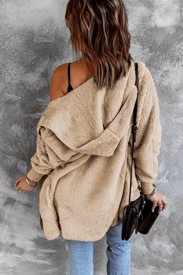 Soft Fleece Hooded Open Front Coat