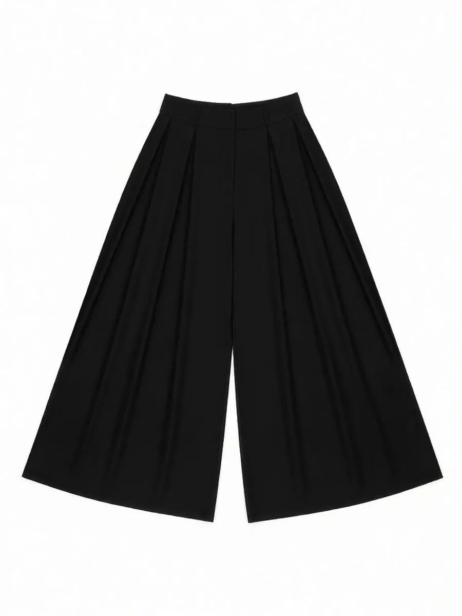 High Waisted Loose Pleated Solid Color Pants