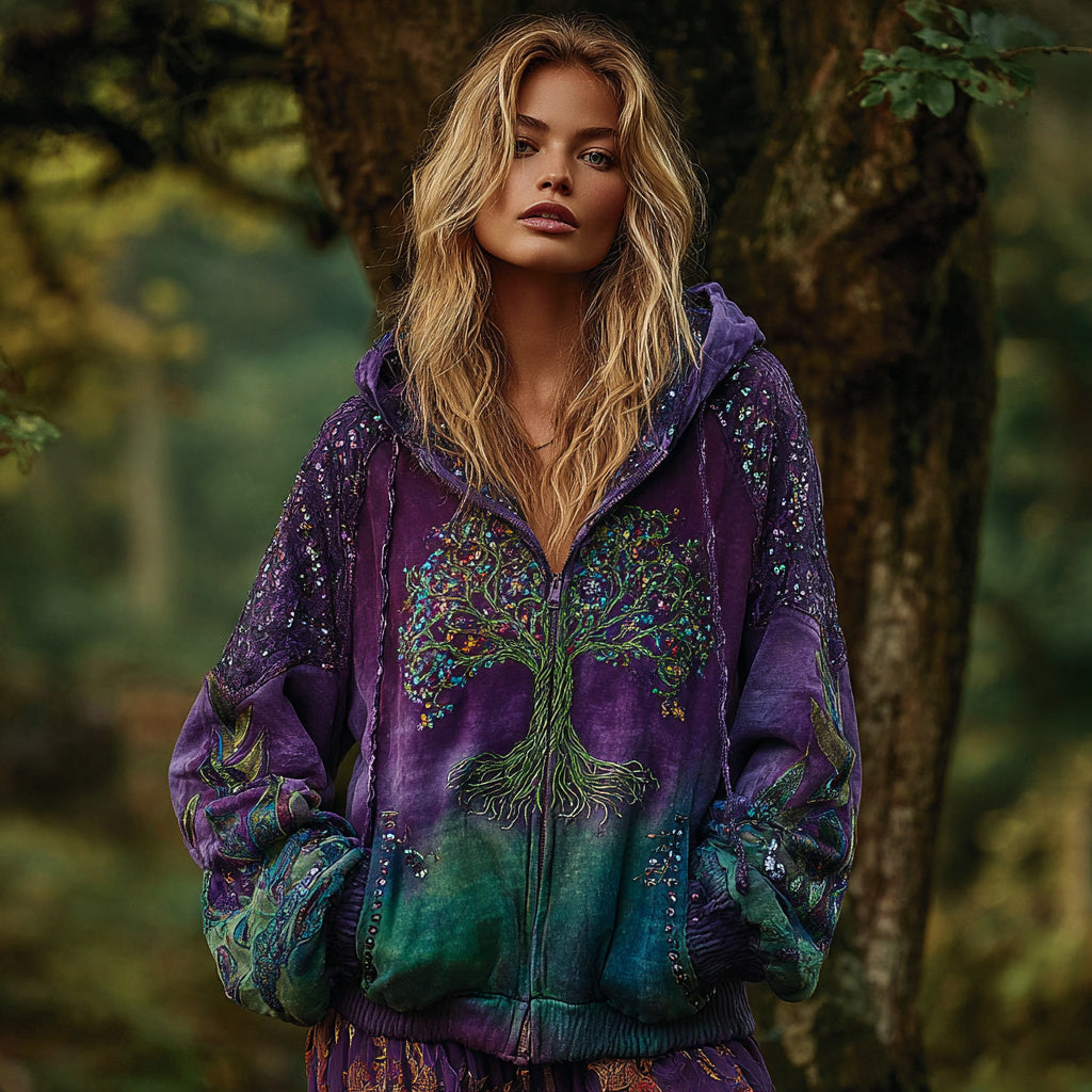 Women's Viking Tree Of Life Comfort Warm Zip Hoodie