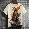 Men's Fox Warrior Watercolor Art Print Casual Short Sleeve T-shirt