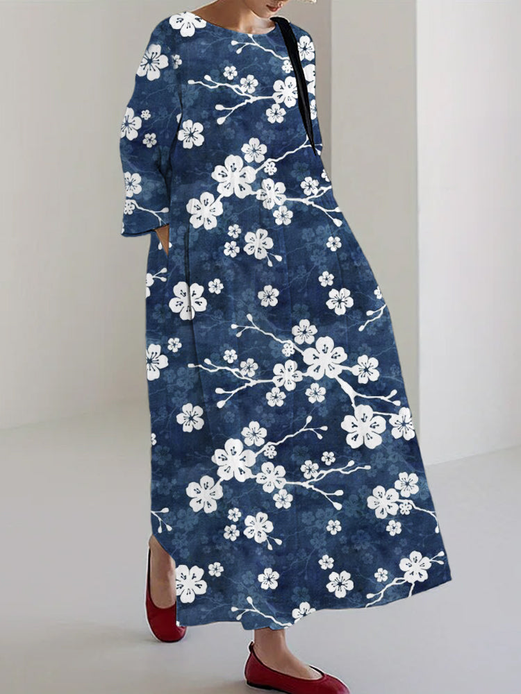 Cherry Blossom Festival Women's Linen Blend Maxi Dress