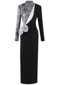 Long Sleeve Animal Print Floral Maxi Dress Black