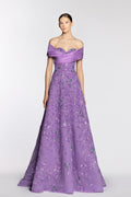 Draped bodice fully embroidered dress