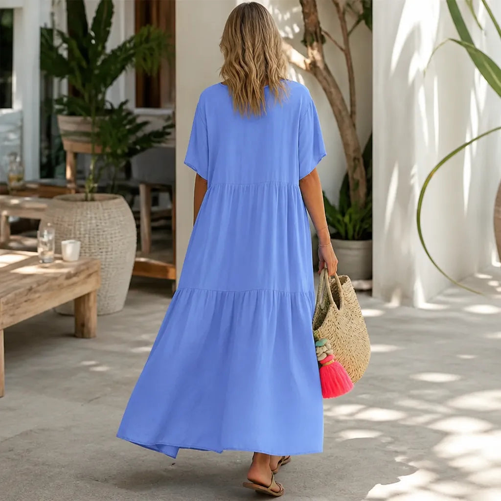 Vellira – Plus Size V-Neck Tiered Midi Dress