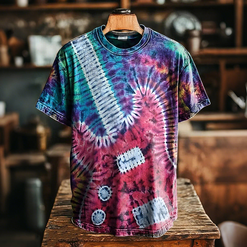 Vintage Tie Dye Guitar Music Hippie Art Print Casual T-shirt