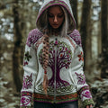 Women's Vintage Viking Celtic Knot Tree Of Life Art Knit Zip-up Hooded Sweater