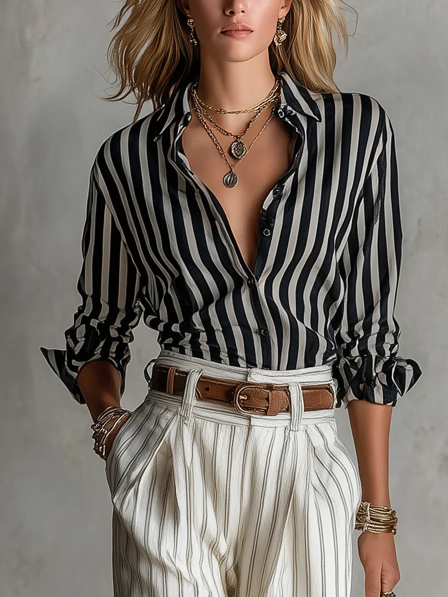 Urban Luxe Vertical Stripe Satin Blouse