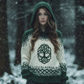 Women's Irish Celtic Knotted Floral Jacquard Crew Neck Sweater Dress