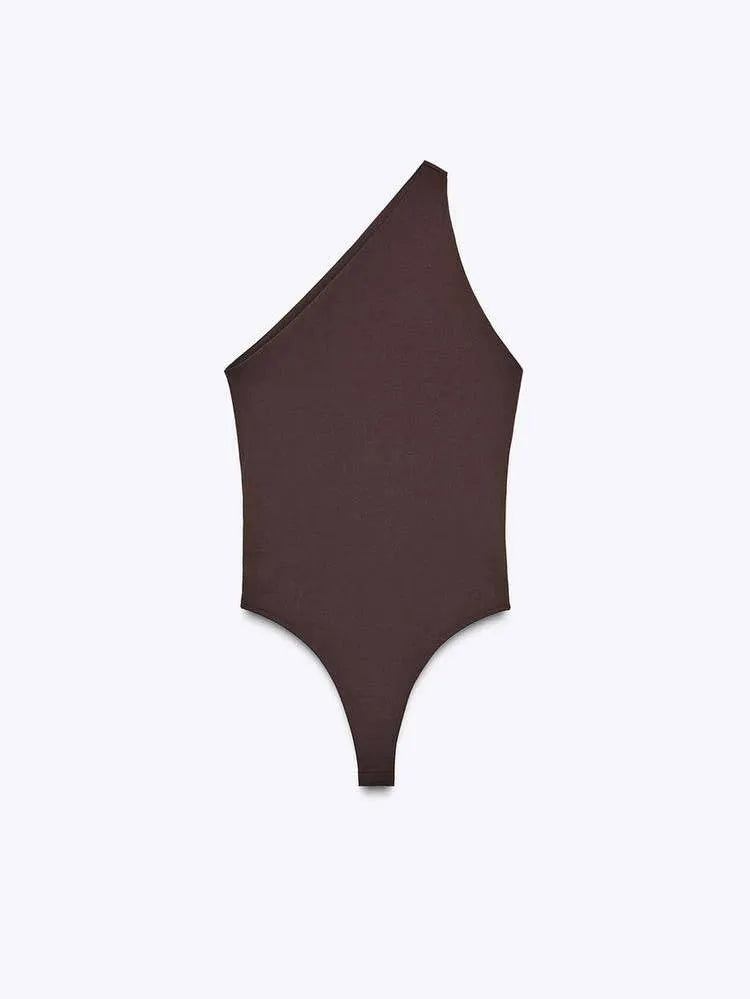 Oblique Collar Off-shoulder Bodysuits And Side Slits Wide Leg Pants Suit- Bodysuits