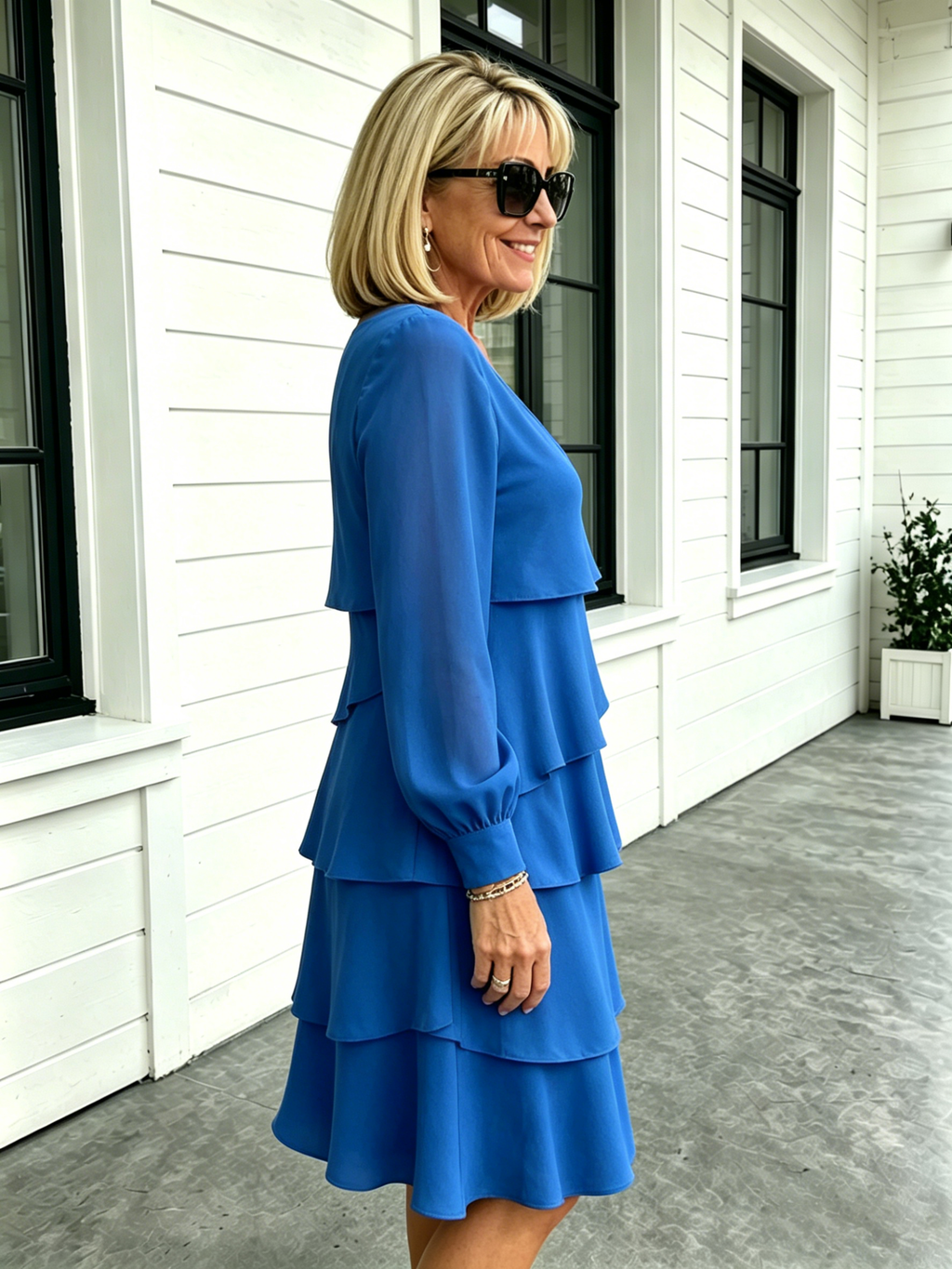 Deep V-Neck Long-sleeved Fashion Cake Skirt Women's Temperament Loose and Thin Round Neck Dress Women