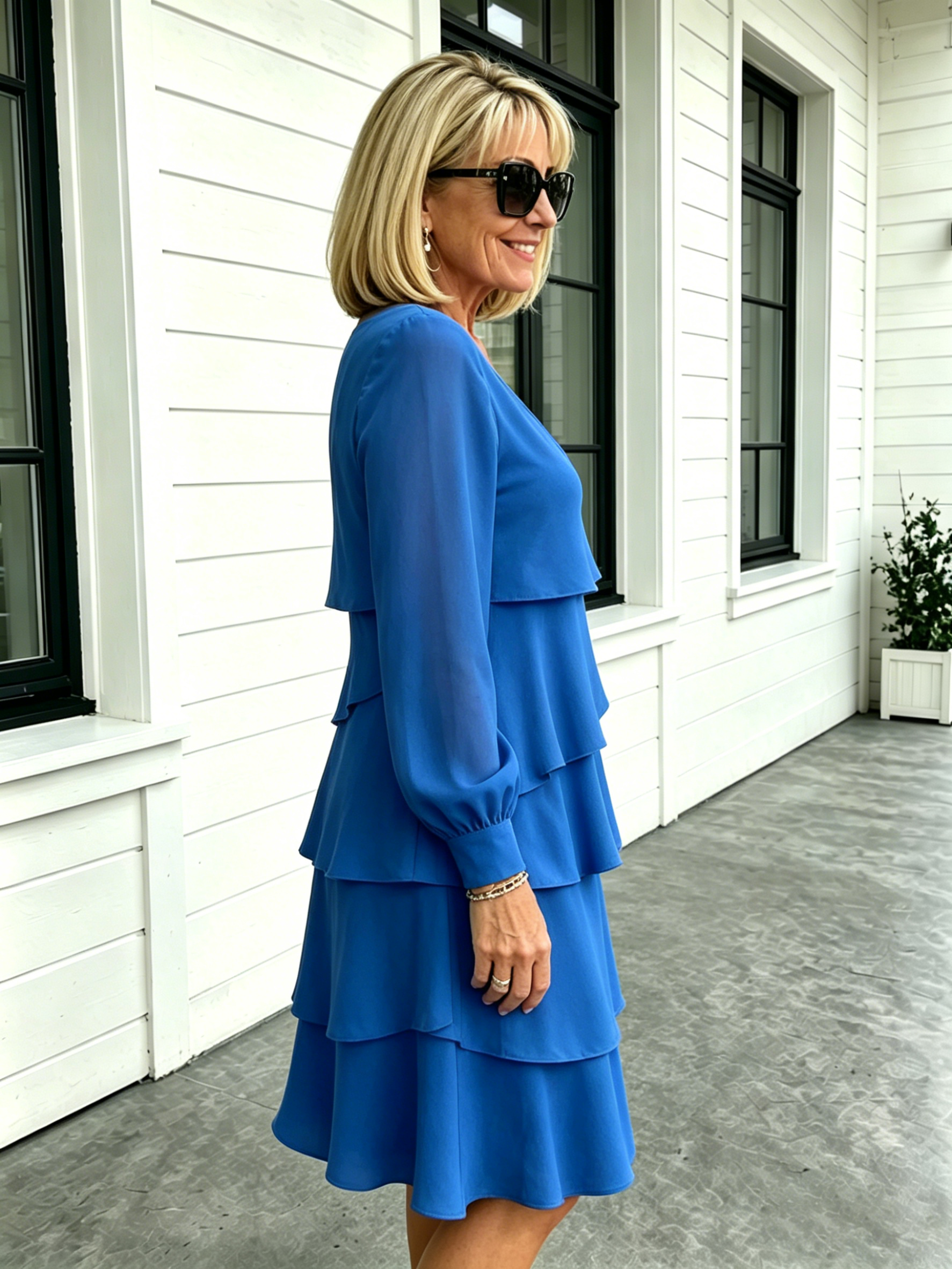 Deep V-Neck Long-sleeved Fashion Cake Skirt Women's Temperament Loose and Thin Round Neck Dress Women