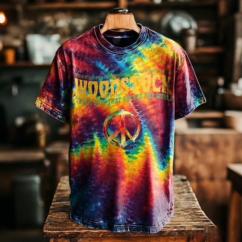 Vintage Tie Dye Woodstock Hippie Art Print Casual T-shirt