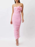 Tina Flower Strapless Midi Dress