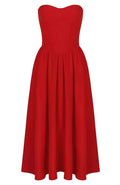 Strapless Bustier Midi A Line Dress Red