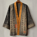 Japanese Ancient Calligraphy Art Faded Linen Kimono