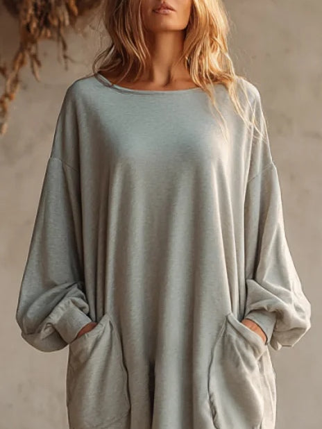 Light Gray Minimalist Pocket Loose Mini Dress