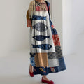 Ocean Sardines And Floral Print Cotton And Linen Crew Neck Dress
