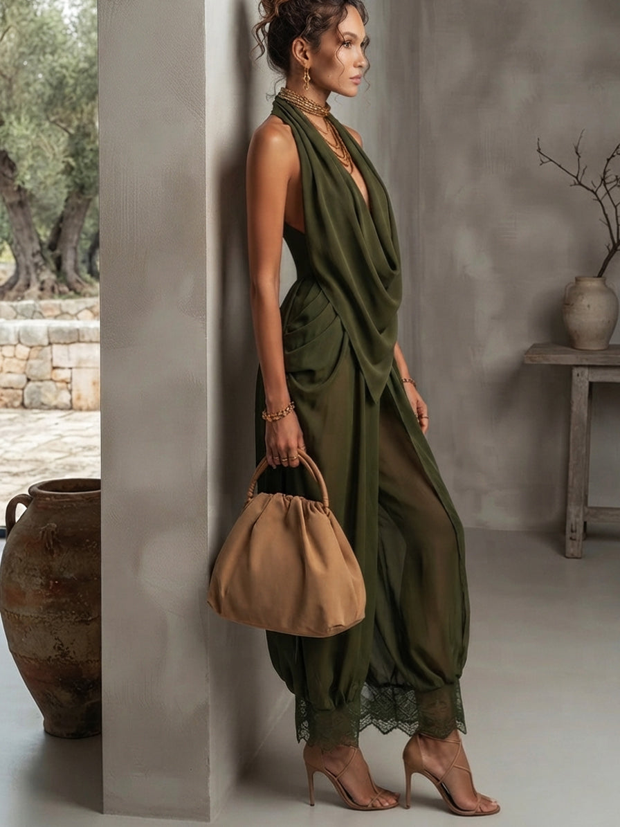 Emerald Drape Chiffon Culotte Jumpsuit
