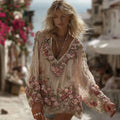 Vintage Rose Diamond Embroidery V-neck Long Sleeve Shirt