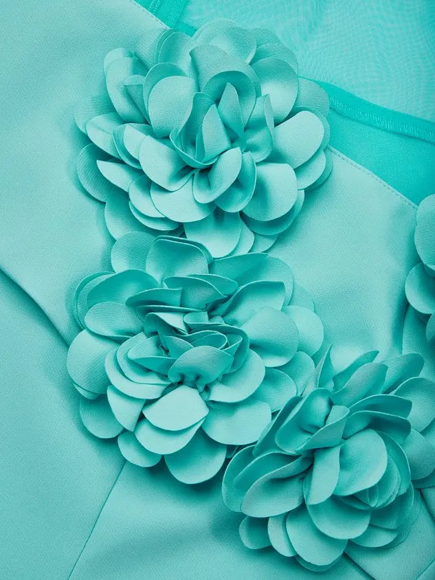 Elegant 3D Floral Crew Neck Formal Dress