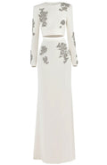 Long Sleeve Crystal Two Piece Maxi Dress White