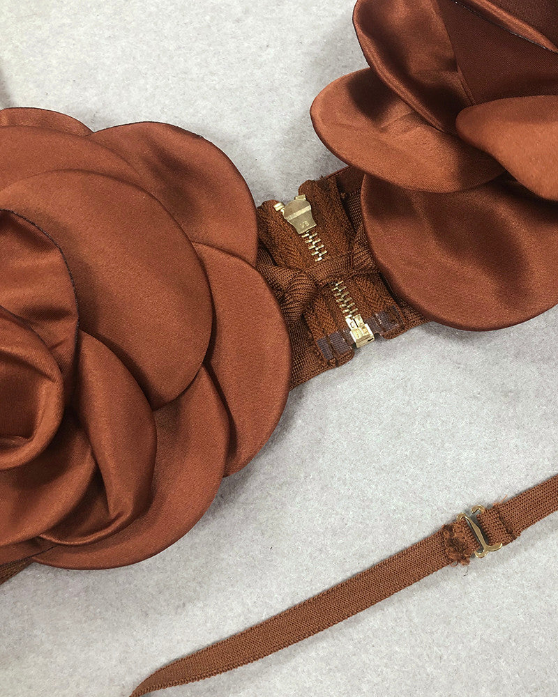 Floral Detail Two Piece Maxi Dress Brown