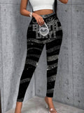 Women's Fashion Colorful Sparkling Sequins It's My Birthday Art Print Casual Stretch Pants