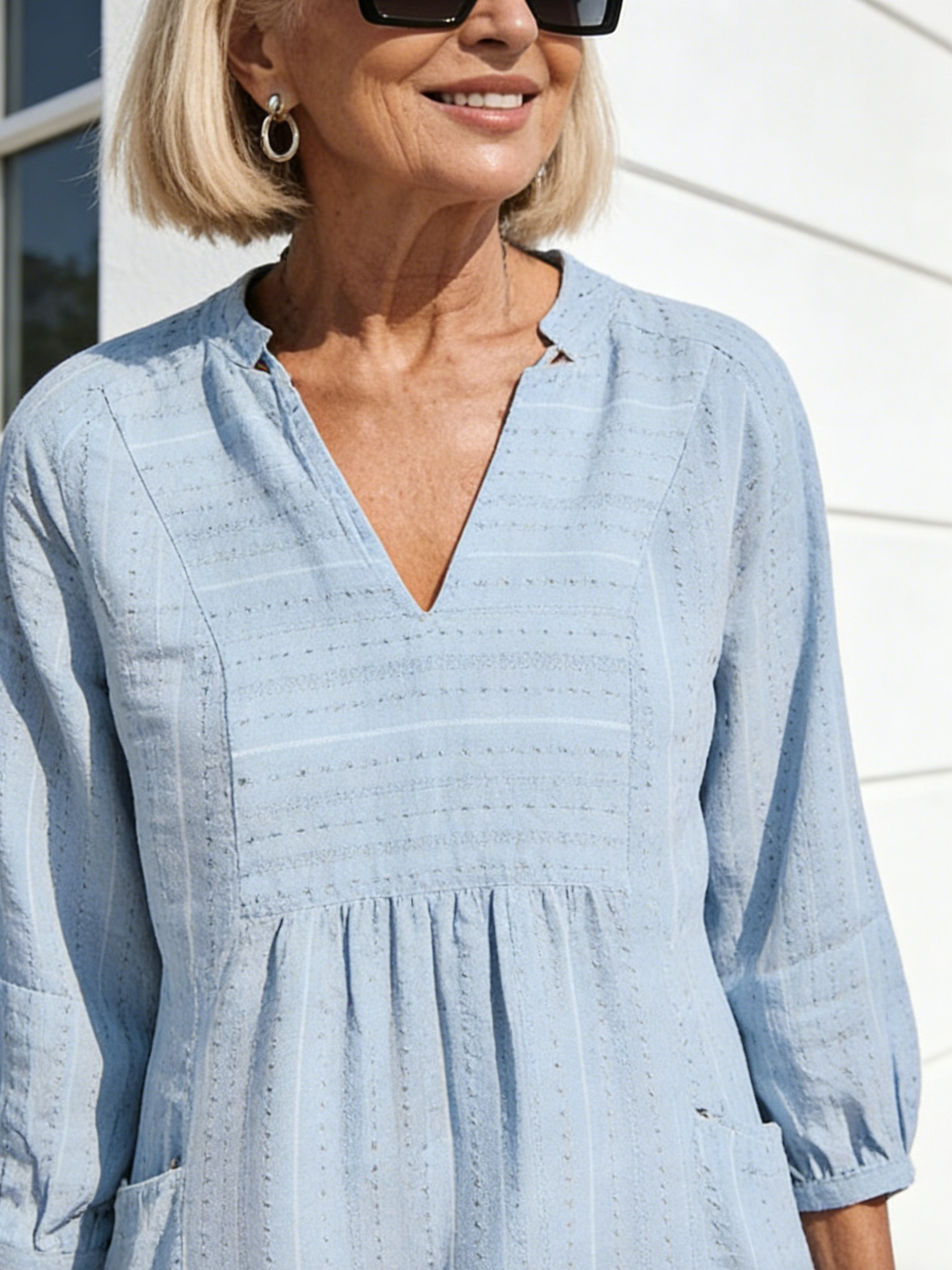 Textured Fabric Jacquard Cotton and Linen Dress Explosive V-Neck Casual Loose Pocket Elegant