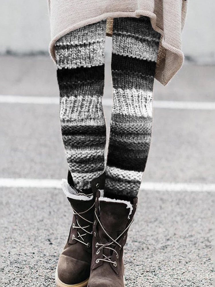 Vintage Black & White Patchwork Cozy Knit Leggings