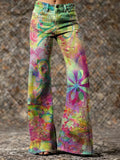 Women's Vintage Pattern Art Print Casual Slim-fit  Flared Pants