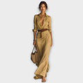 Elegant Draped Button Maxi Dress