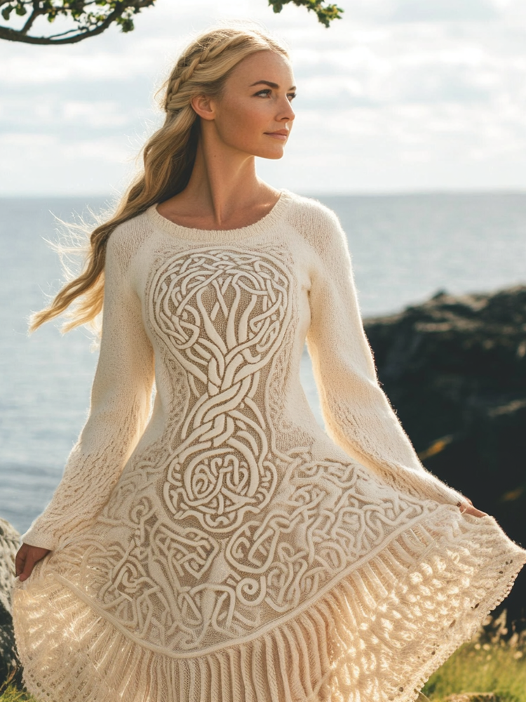 Women's Celtic Knot And Tree Of Life Long Sleeve Sweater Dress
