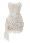 Strapless Lace Draped Corset Dress White