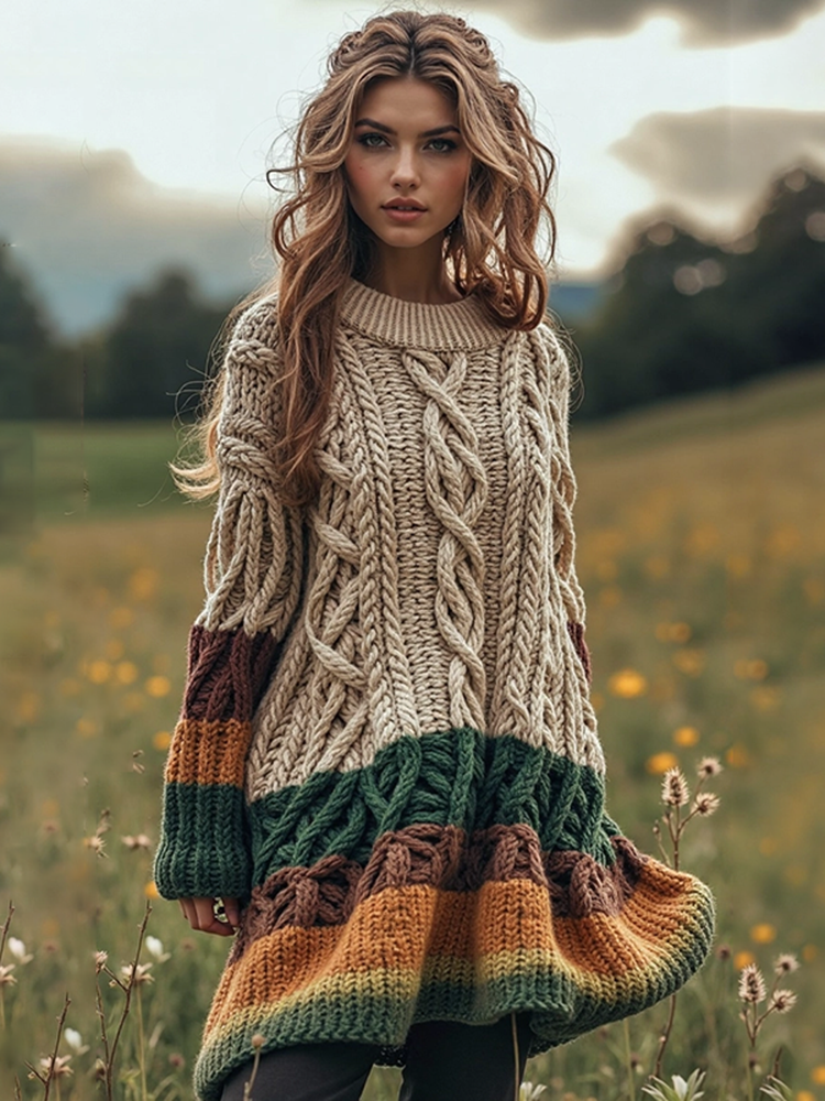 Women's Celtic Knot Colorful Crew Neck Sweater Dress
