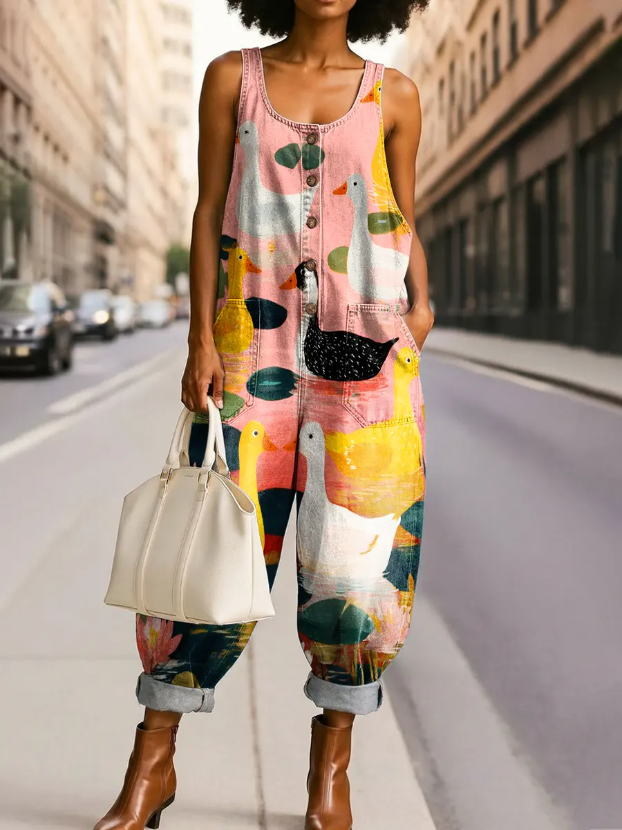 Women's Colorful Abstract Animal Art Print Casual Jumpsuit