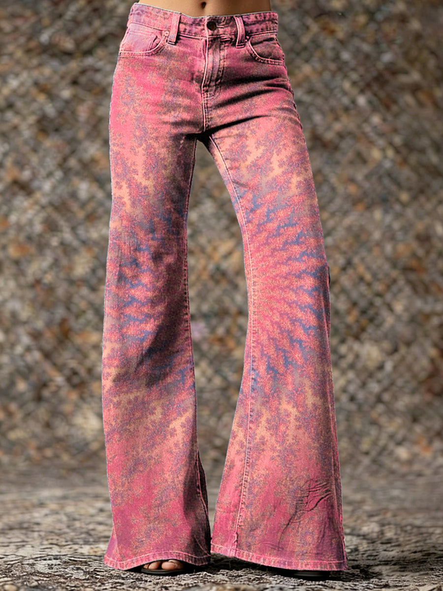 Women's Retro Gradient Art Print Casual Washed Cotton Pants