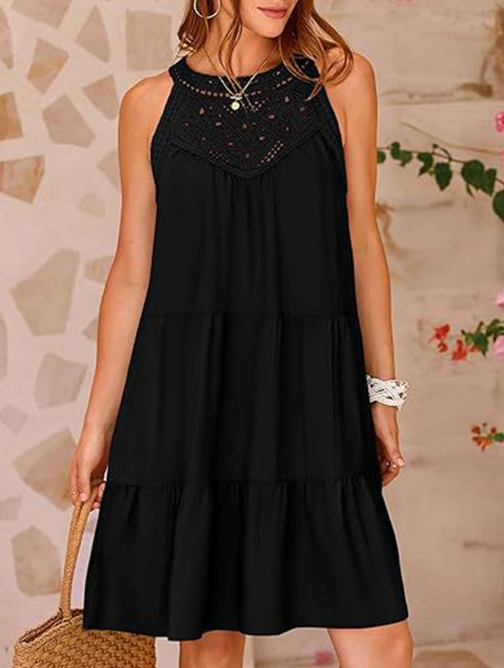 Lace Patch Halter A Line Dress_CWDSD12026