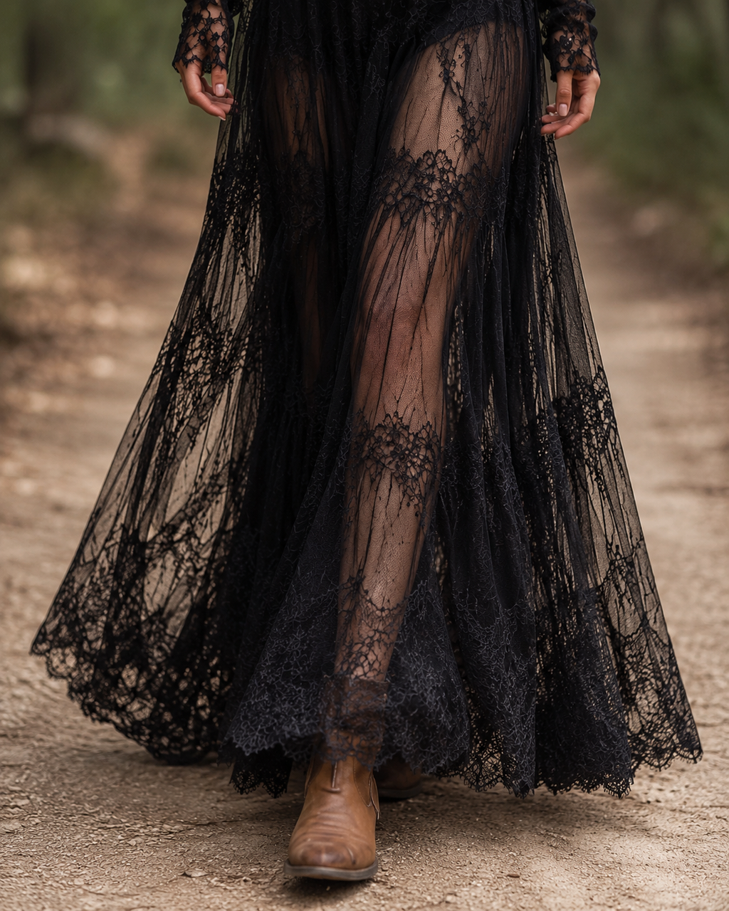 Black Sheer Lace Layered Maxi Dress