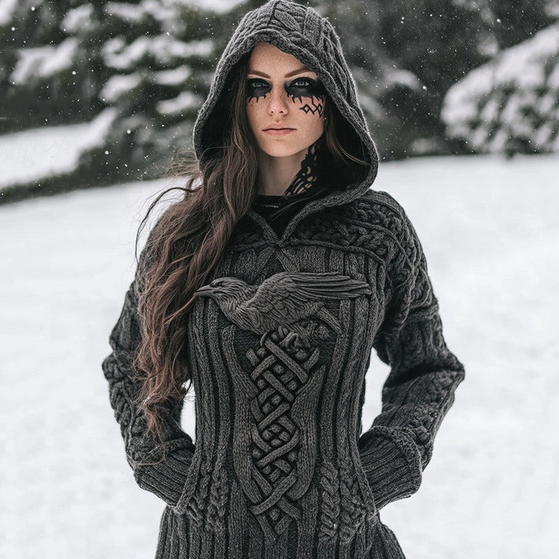 Women's Vintage Viking Raven Dark Celtic Mythology Hooded Sweater