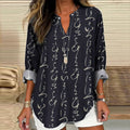 Retro Japanese Traditional Sashiko Calligraphy Pattern Women's Linen V-Neck Shirt
