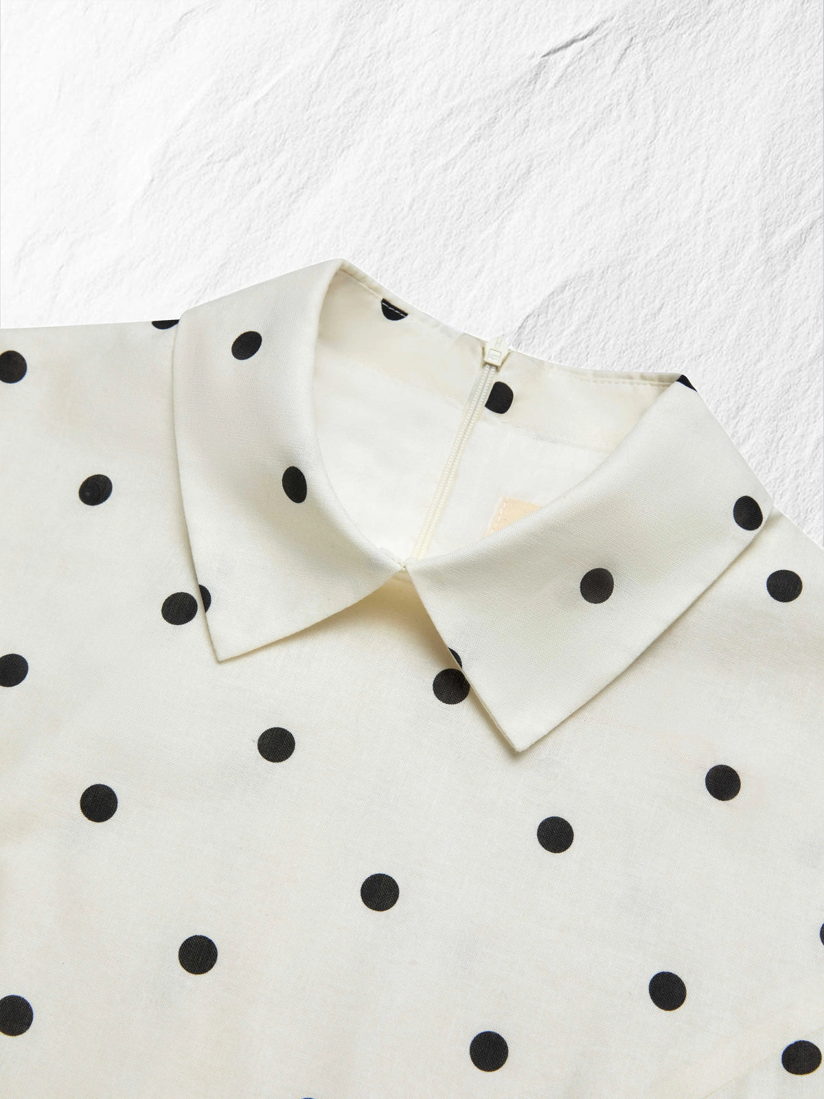 Maxi Linen Dress, Short Sleeves, Shawl Collar, Polka Dots, French Vintage, Off White