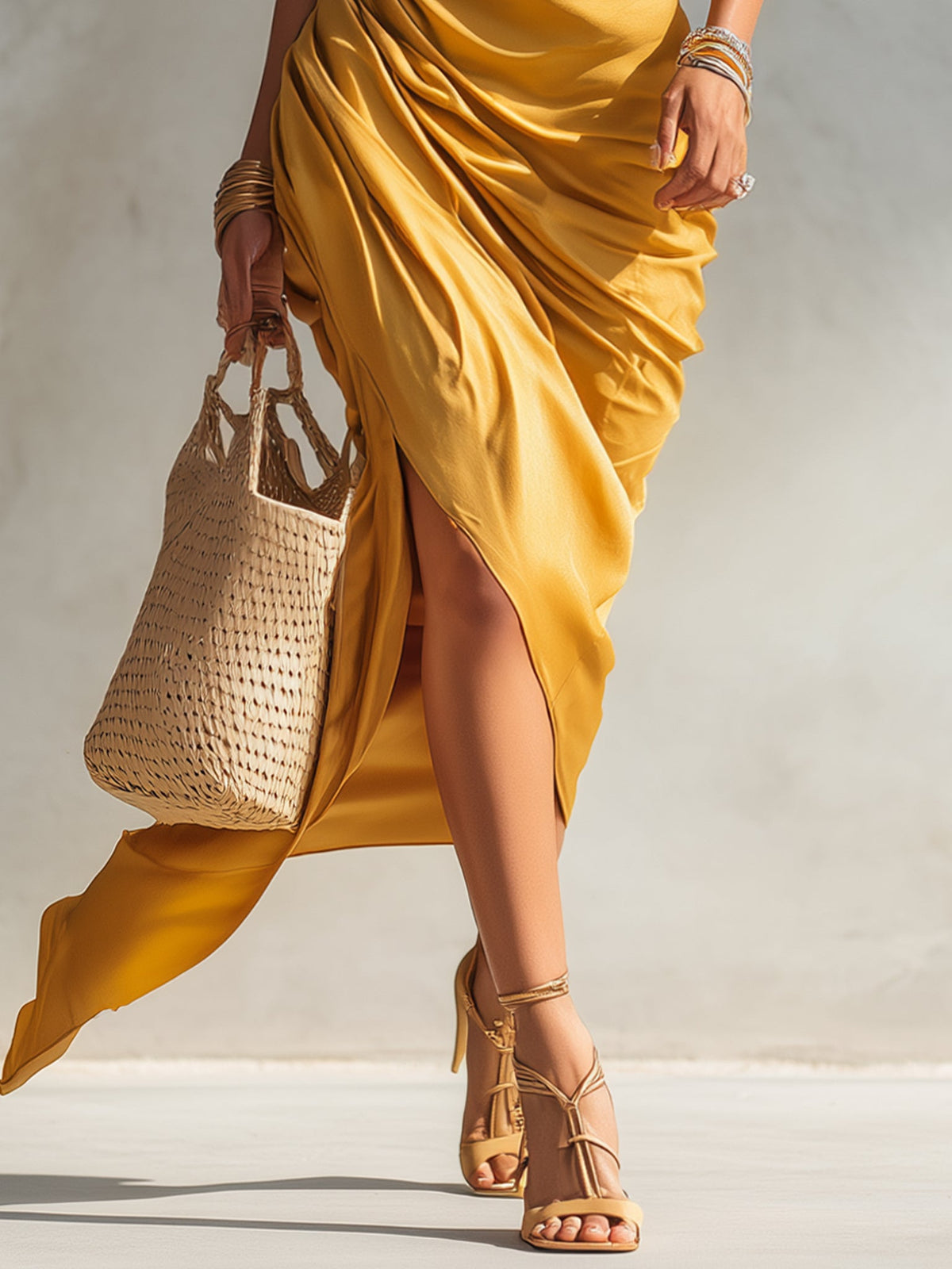 Sunlit Mustard Ruched Bodycon Dress