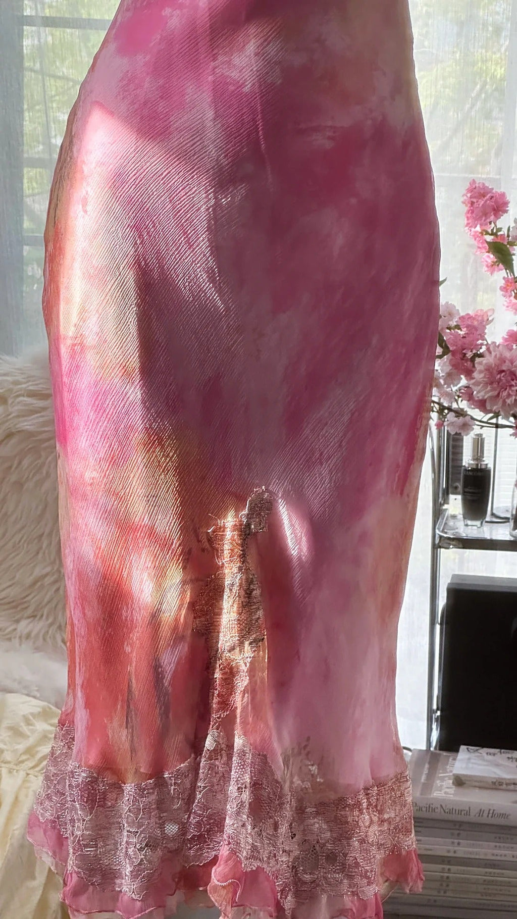 Pink gorgeous gradient exquisite beaded lace long chiffon fairy ball gown evening dress wedding party dress prom dress graduation date dress 3990